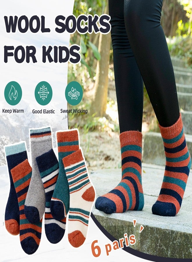 Eyean Kids Merino Wool Socks Boys Girls Thermal Winter Hiking Warm Thick Boot Cozy Toddler Crew Socks 6 Pairs (8-12 Years, Orange Stripes) - Image 5